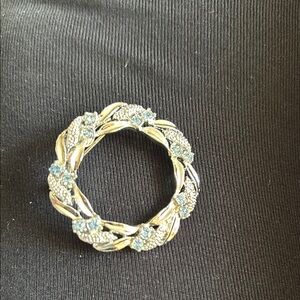 Elegant Silver and Blue Floral Brooch